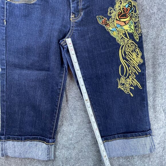 Southpole Jean Shorts Womens 7 Blue Butterfly Embroidered Cuffed Y2K 90s Stretch - Picture 5 of 9